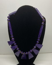 VTG Purple Lepidolite Bib Collar Fringe Necklace 19” Gorgeous Unique Beautiful picture