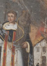 Large 14” x  10” Antique Painting on Tin, Retablo,  of  Saint Jacinto de Polonia picture