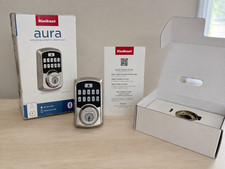 Kwikset Aura Bluetooth Keypad Lock Deadbolt with SmartKey Security Satin Nickel picture