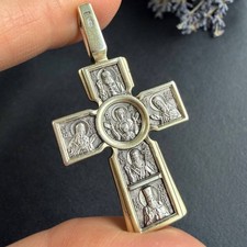 Vintage 925 Sterling Silver Orthodox Crucifix Cross Pendant Gilt Double Sided picture