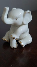 Lenox Ivory White Porcelain Elephant Sitting 24k Gold Accents Trunks Raised picture