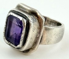 Vintage 925 Sterling Silver Purple Amethyst Artisan Statement Ring Size 6.5 12g picture