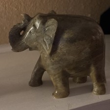 VTG Hand Carved Soapstone Elephant Figurine India. Trunk Up Green4 1/2” Tall picture