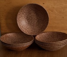 EUC Vintage 6” Boltalite Faux Wood Melamine Salad Dessert Bowls Set of 8 USA picture