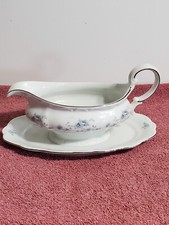Johann Haviland Bavaria Germany Blue Garland Sauce Gravy Boat & Underplate picture