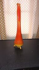 Mid Century Bittersweet Orange Swung  Vase Footed 3 Toe, 16.” Hobnail picture