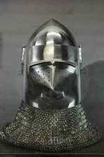 Medieval Knight Bascinet Helmet with Chainmail Aventail - Battle-Ready Helmet picture