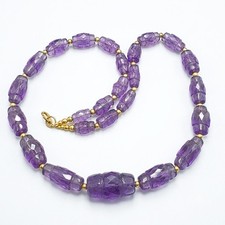 VINTAGE 1970'S CARVED AMETHYST BEAD NECKLACE Hand Carved.. Natural AMETHYST  picture