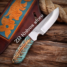 Handmade Rasp Steel Cowboy Belt Knife Pine Cone Handle, Pancake Leather Sheath picture