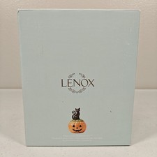 Lenox Haunted Halloween Covered Candy Jar Porcelain with Lid 26oz Cat on Pumpkin picture