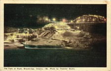 Bracebridge Ontario Falls at Night Bridge Lights Antique Postcard picture