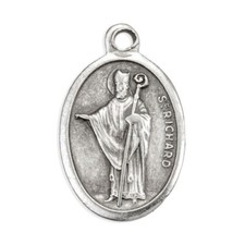 Saint St. Richard - Pray for Us -Italian Antique Silver Tone Ox 1 inch Medal  picture