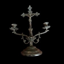 Antique 1896 Homan Silverplate Company sick call crucifix, Holy Water Candelabra picture