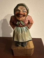 Vintage Hand Carved Wood Women  Anri Style Figurine Folk Art Wooden 5” picture