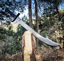 Medieval Curved Sword Carbon Steel Falchion Blade Hand Forged with Leather Sheat picture