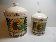 Lot 2 Vtg Ceramic Sunflower Farmhouse Country Canisters Susan Winget 9