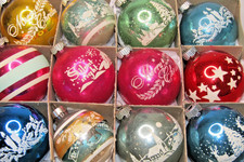 Lot VTG Glass Pictured SILENT NIGHT MERRY BALL Christmas Ornaments Shiny Brite picture