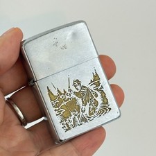 Vintage Zippo 1979 Town Country Lighter Trout Fly Fishing Etched Fisherman picture