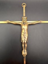 Vintage Brass Crucifix Wall Cross INRI Jesus Christ Catholic Religious 10” picture
