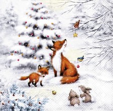 (2) Two Paper Lunch Napkins 4 Decoupage/Mixed Media - Fox in Forest winter picture