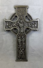 Vtg 1999 JEWELED CROSS CO, Celtic Pewter Cross 8” Wall Hanging #9011B picture