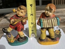 Vintage Occupied Japan Boy Girl Musician Figurines Lot 2 Accordion Mandolin picture