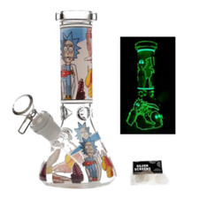 8in Rick Glass Bong Hookah Water Pipe Smoking Beaker Bubbler Shisha Bongs 14mm picture