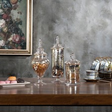 MyGift Set of 3 Silver Mercury Glass Wedding Centerpiece Candy Apothecary Jars picture