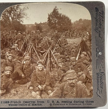 French Reserves from USA. Resting During Three Weeks Battle of Marne Stereoview picture