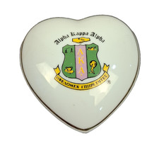 Alpha Kappa Alpha AKA Sorority Ceramic Heart Trinket Box Gold Trim Gift picture