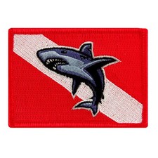 SCUBA DIVING PATCH SHARK DIVER DOWN RED embroidered iron-on SOUVENIR EMBLEM new picture