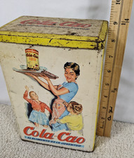 COLA CAO CHOCOLATE Drink Spain ARROZ Vtg LITHOGRAPH ADVERTISING TIN BOX CANISTER picture