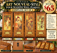 Vintage Art Nouveau-Style Four Seasons Wall Plaques - Complete Set of 4 12