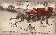 Pretty Woman Comic Men Run Over By Car Gilt Edge c1910s Postcard picture