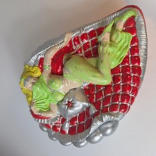 Vintage Atlantic Mold Ceramic Harem Girl Trinket Box Red Silver Mid Century picture