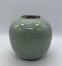 Celadon Vase Hibiyaki 4.8cm Caliber 14.3cm Height Slight Wear Collectible picture