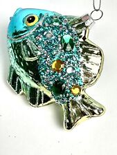 NWT Holiday Classic Glass and Rhinestones Christmas Ornament Aqua Blue Fish picture