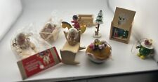 Vintage Lot of 9 Wooden Christmas Tree Ornaments Hand Painted Nice Detail picture