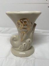Vintage Creamy Small White Art Pottery Cornucopia Vase Planter picture