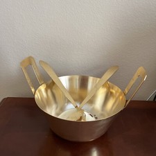 Pair mid century modern gold-plated fruit bowls wing handles Commonwealth Silver picture