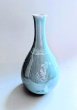 Lee Chin-ju Celadon Vase Crane Pattern Penetration Glaze Japanese Craft Antiques picture