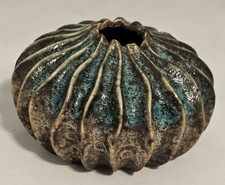Fractal Volcanic Glaze Vase Blue Brown 2 Small Chips 3.5