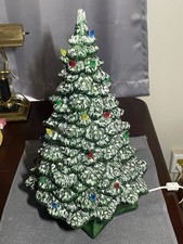 Vtg.Holland Mold 2 Piece Ceramic Christmas Tree Lighted Snow Flocked 18in Signed picture