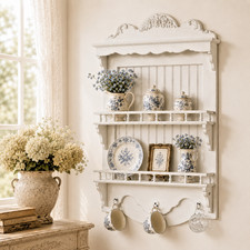 Wall Plate and Mug Rack Shelves & Hooks  Wood Antique French Style picture