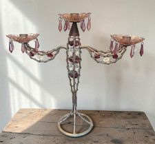 Vintage Candelabra Beaded Metal Wire Three Armed Boho Bohemian 1 Missing Bead picture