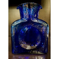 VTG MCM Blenko Double Spout Water Bottle Carafe Pitcher Vase Cobalt Blue EUC picture