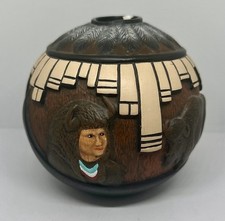 5” Navajo Hand Etched Vintage Seed Pot Signed By Artist Alva Allen picture