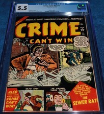 CRIME CAN'T WIN #12 CGC 5.5 GLOSSY BLACK PRE-CODE COVER. 2ND BEST COPY ONE 6.0. picture