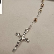 .925 Italian Sterling Silver Rosary Necklace wCrucifix Pendant & tricolor beads  picture