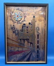 Vintage Mid Century Modern Israeli Copper Enamel Wall Art Jerusalem Plaque Fale picture